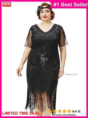 Plus Size Flapper Dress 1920s Gatsby Costume Sequins Beads